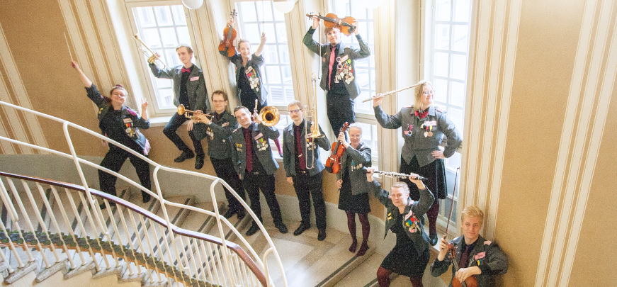 Orchestra on stairs